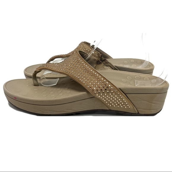 Vionic Naples Cream Suede Crystal Thong Comfort Sandals - Picture 7 of 12